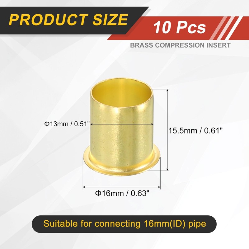sourcing map 10Pcs Fit for 13mm(1/2") Tube ID Brass Compression