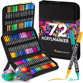 Zenacolor 72 Acrylstifte für Steine Wasserfest - mit Doppelspitze (feine Spitze und Pinsel) zum Zeichnen verschiedene Oberflächen - Acrylic Paint Marker mit einer Tasche