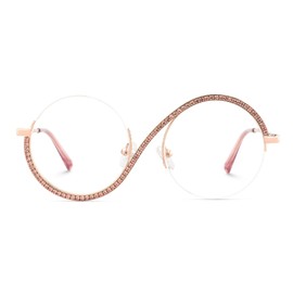 Zeelool Round Glasses Frames for Women Fashion Semi-rimless Diamond Eyeglasses Pink Half Frame Glasses Elphaba Cosplay JGM256492-03