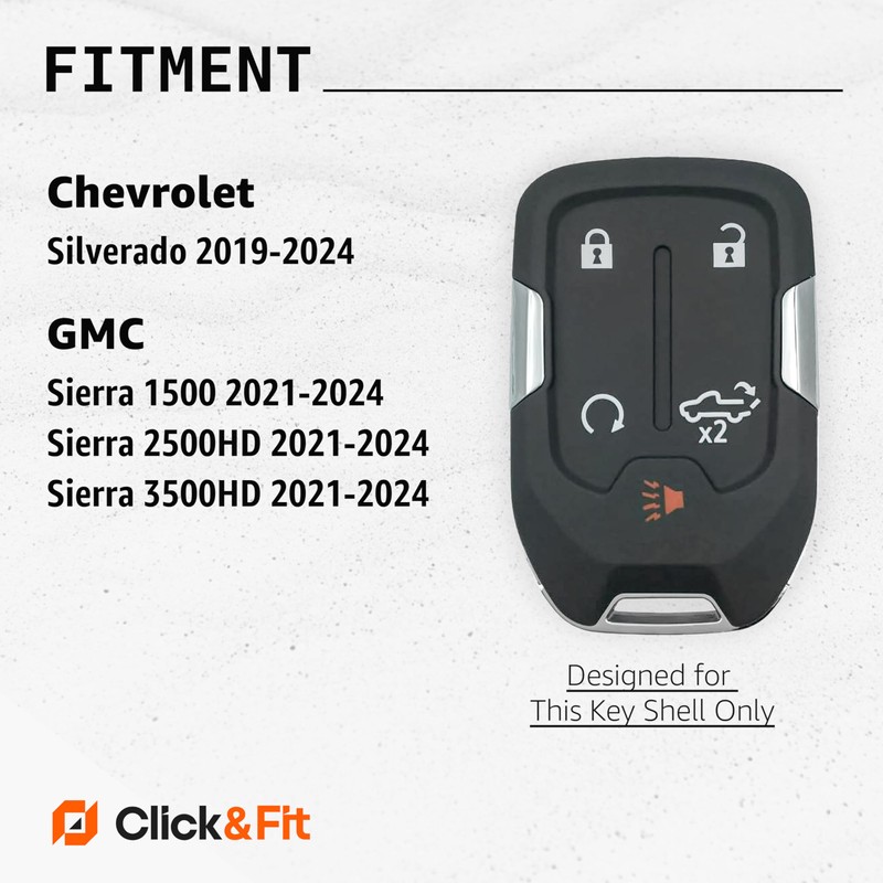 2-Pack Click&Fit Silicone Key Fob Covers Compatible with Chevy Silverado