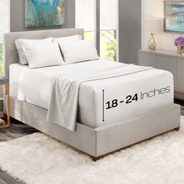 Hearth & Harbor Extra Deep Pocket Sheets - Fits Mattress 18-24 Inches Deep - Extra Deep Pocket Twin XL Sheets Sets - 4 Piece Twin XL Size - White