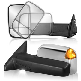 AUTOSTARSHIP Power Heated Towing Mirrors Compatible for 2009-2018 Dodge Ram 1500 2500 3500, 2019-2024 Ram 1500 Classic w/LED Turn Signal Light Side Tow Mirror Manual Flip (Chrome)