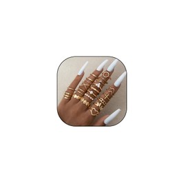 GIGB PBDK Vintage Gold Knuckle Rings Set for Women, Boho Dainty Stackable Midi Finger Rings, Butterflies Heart Rhinestone Pearl Fashion Ring Gifts. (gold)