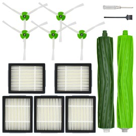 I E Series Replacement Parts Accessories for iRobot Roomba i1 i1+ i2 i2+ i3 i3+ i4 i4+ i5 i5+ i6 i6+ i7 i7+ i8 i8+ e5 e6 Robotic Vacuum Attachment Kit, 1 Main Brush, 5 Green Side Brush, 5 Filter