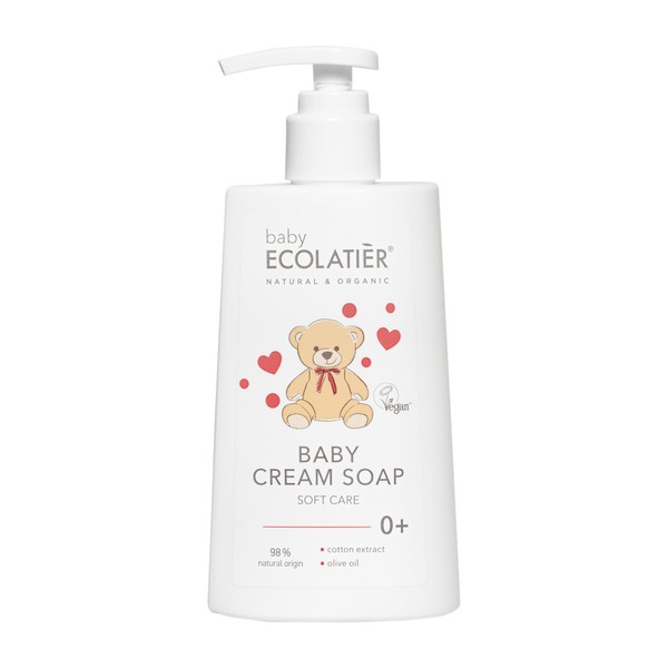 Baby Cream Soap Soft Care Ecolatier, 250 ml, Olive Oil & Cotton Extract, Vegan Certified, 98% Natural Origin