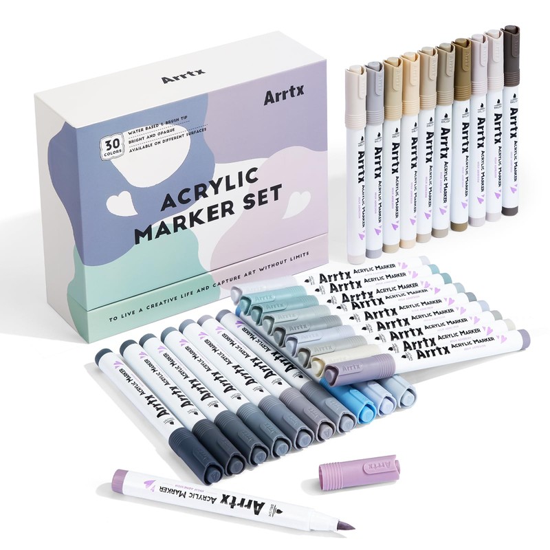 ARTTX Acrylic Paint Pens 30 Grey Tones, No Shake Non-Valve
