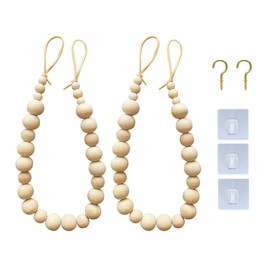 1 Pair Natural Wood Bead Curtain Tie Backs, Nordic Wooden Bead Curtain Straps Gift Curtain Tieback | Suitable for Courtyards, Nurseries, Living Rooms, Kitchens, Baby Tooms, Home Offices(size:2pcs)