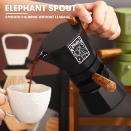 Bincoo 120ML Stovetop Espresso Maker Double Valve Moka Pot with Thermostat Extractor Prevent over-extraction,Italian Espresso Moka Pot with Powder Dispenser and Filter Paper for Home (Black 120ML)