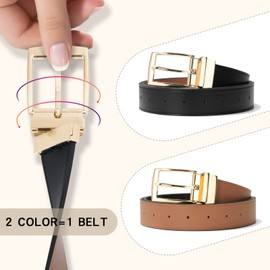 WHIPPY Reversible Belt for Women Leather Belts for Jeans Pants Fashion Ladies Dress Belt Trim to Fit Black/Brown M