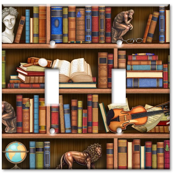 Double Gang Toggle Wall Plate - Books In Library -