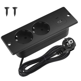 Tischplatte Steckdose mit USB C,Tischsteckdose Doppelstecker für Tischplatte oder Arbeitsflächen,Schreibtisch Steckdose,Einbausteckdose mit USB,2 Fach Einbausteckdose mit 2m Kabel,für Konferenztisch