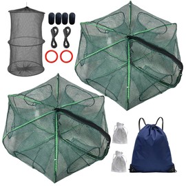 2Pcs Foldable Fish Trap,Minnow Trap,Crab Trap,Fishing Net,Bait Cage for Crabs Minnow Lobster Shrimp Crawfish (6Holes)