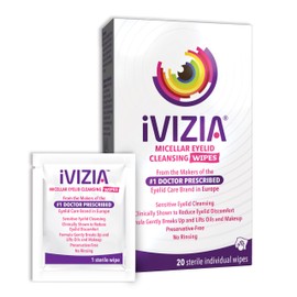 iVIZIA Eyelid Cleansing Wipes for Sensitive Eyelid Cleansing, Preservative-Free, Micellar, No Rinse, Gentle Eye Makeup Remover, 20 Sterile Single-Use Wipes for Eyelids Packaging May Vary