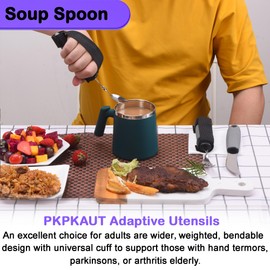 PKPKAUT Bendable/Weighted Spoon for Hand Tremors - Adaptive Handicap Utensil for Parkinsons Patients, Curved for Shaking Hands, Liftware Angled Arthritis Aid for Adults, Disabled, Elderly