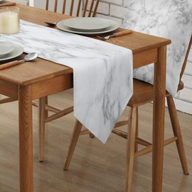 Marble Linen Table Runner-72Inch Long White and Grey Stone Texture Washable Burlap Table Runners Natural Cracks Granite Dining Dresser Scarfs for Kitchen Wedding Holiday Party Tables Decor