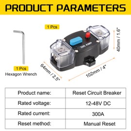 DMiotech 1 Set 12-48V 300A Circuit Breaker,Manual Resettable Overload Protector Switch with Hexagon Wrench Mini Electrical Breakers Fuse Holder for Boat Rv Car Audio Speaker