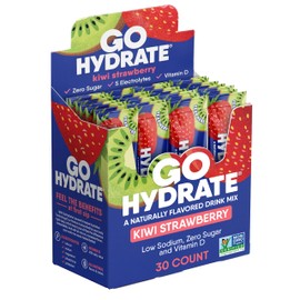 GoHydrate Instant Hydration Powder Packets - Low Sodium Electrolytes Drink Mix - Natural Hydration Support, Sugar Free Electrolyte Flavored Powder Drink with Vitamin D, 30 Packs, Kiwi Strawberry