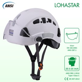 LOHASTAR Hard Hats Construction Safety Helmet Vented Work Helmet ANSI Z89.1 Approved OSHA Hard Hat Cascos De Construccion(White+Clear Visor)