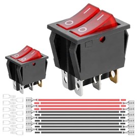 2-Pack Rocker Toggle Switch with Red Light and Wire, ON/Off DPDT 6Pin Illuminated Lighted Boat Switches for Home Auto Car Marine Boat, KCD4-205, Red