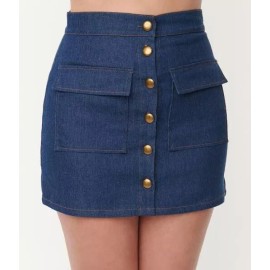 Unique Vintage NWT Unique Vintage Medium Blue Denim Button Up Mini Skirt Medium (6-8)
