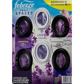 Febreze Small Spaces Bathroom Air Freshener, Mountain, Light Lavender, Downy Infusions Calm, 6 Count