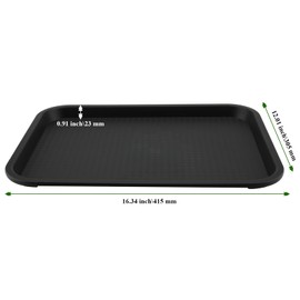 MAHIONG 8 Pack 16 x 12 Inch Black Fast Food Tray, Large Rectangular Restaurant Serving Trays, Plastic Cafeteria Trays School Lunch Trays