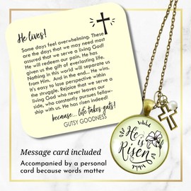 Faith Necklace He Is Risen! Christian Easter Inspired White Lily Womens Jewelry Cross Charm