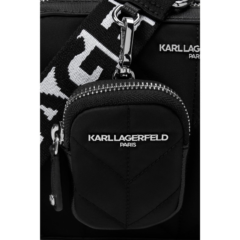 Karl Lagerfeld Paris Maybelle Graphic Camera Crossbody, Solid Black