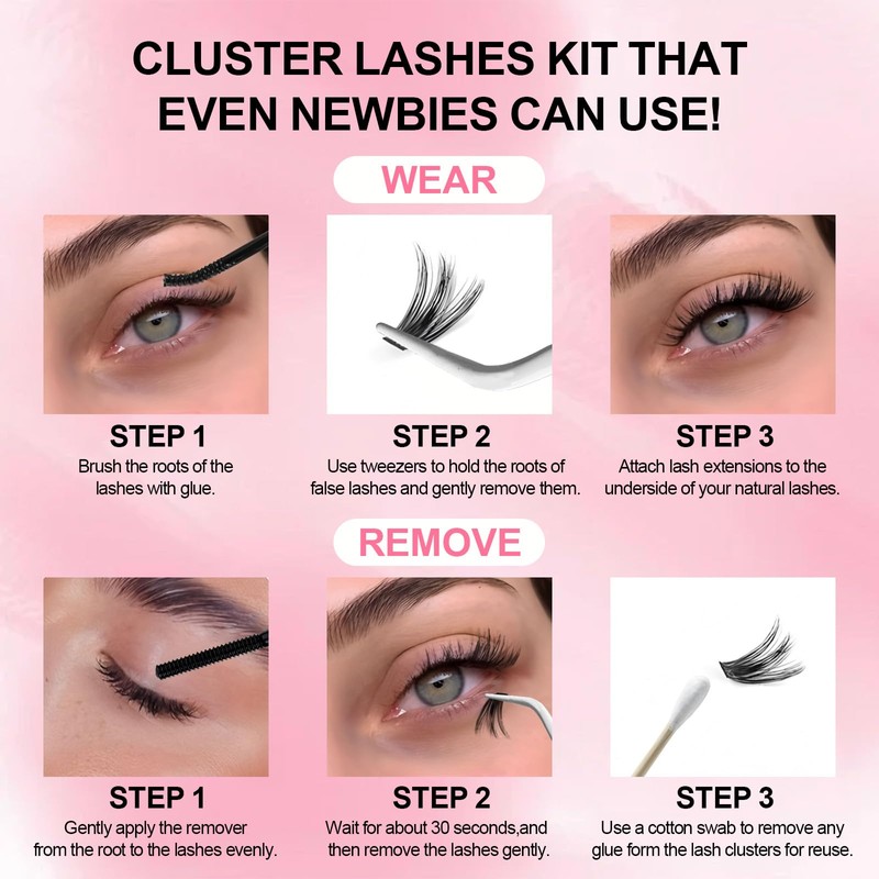 Lash Extension Kit DIY Lash Clusters 10-16mm 96pcs Individual Lashes