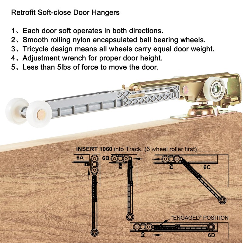2 Set Pocket Door Soft Close Top Hanger Assemblies Fit