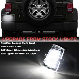 KEEGTBOX Full LED License Plate Light Tag Lamp Assembly Compatible with Jeep Wrangler JK 2007-2017 White light 2-Piece Replacement