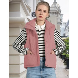 Aisongyuan Womens Corduroy Puffer Vest Stand Collar Zip Snap Button Sleeveless Warm Waistcoat Padded Gilet(Pink,M)
