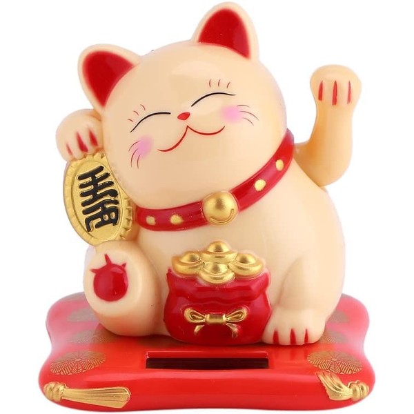 Feng Shui Gift Shop Fortune Cat,Maneki Neko Waving Cat,Maneki Neko Waving Lucky Cat with Waving Arm Good Luck Bringer Solar Powered Cute Fortune Cat Good Luck Wealth Welcoming Cat,2.6 x 2.8 x 3.1inch