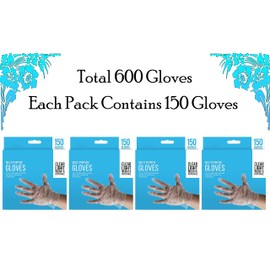HOVUK 600Pcs Gloves Disposable| 4Pk Contains 600 Gloves| Plastic Gloves for Kitchen, Catering, Cleaning, Food Preparation| Adults Kids Gloves for Everyday Use