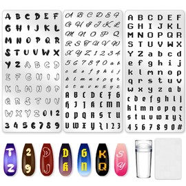 beinkmake 3Pcs English Letter Nail Stamping Plate Alphabet Number Nail Stamp Templates Nail Art Stamp Plates Image Plate Stainless Steel DIY Reusable Tools with Stamper Scraper for Manicure Printing