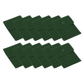 PATIKIL 9.3x7.5cm Jewelry Pouches with Snap Button, 12 Pack Velvet Jewelry Pouches Portable Soft Storage for Necklace Bracelet Earring Watch Rings Brooch, Dark Green