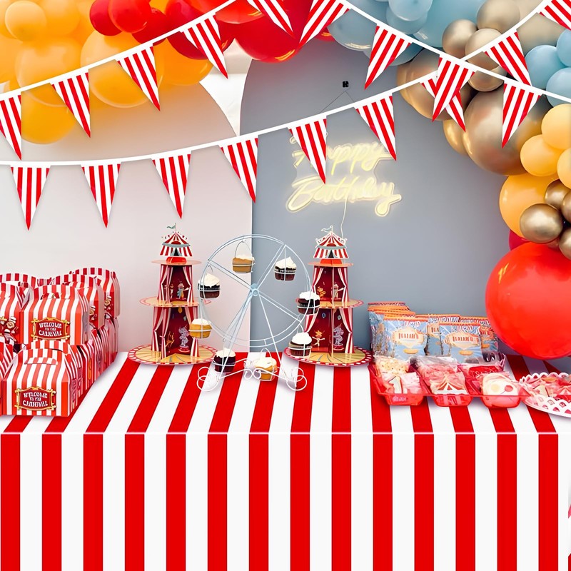 BOOMTOP Tablecloth Red and White Stripes Table Decoration