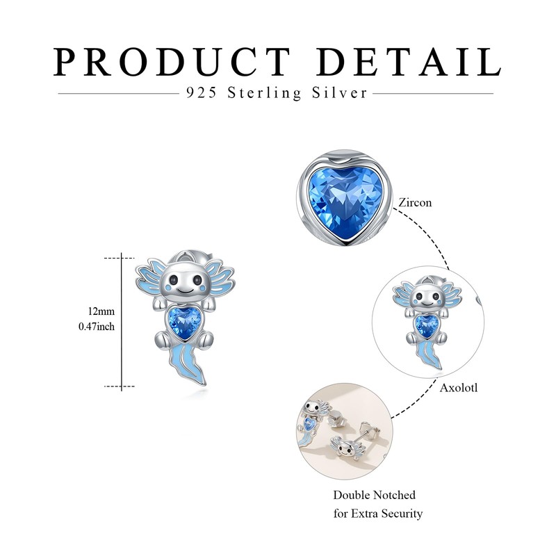 YueYuan Axolotl Jacket Earrings 925 Sterling Silver Blue Zircon Axolotl