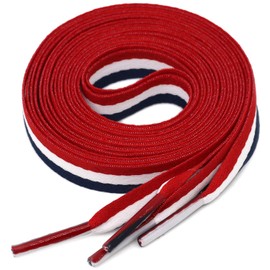 YJRVFINE Colored Flat Shoe Laces: Wide Block Color Shoelaces for Sneakers Red White Blue 1 Pair 51 Inch