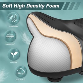 Xmifer Oversized Bike Seat - Comfortable Bicycle Saddle, Middle Groove Design, 2.95" Thick Memory Foam, Universal Fit Indoor Outdoor Exercise or Road Bikes Red