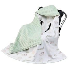 LAT Baby Swaddling Blanket Baby Seat - Blanket Pram 90 x 90 cm 100% Cotton Universal Baby Blanket Double-Sided for Buggy Car Seat (All Season, Animals)