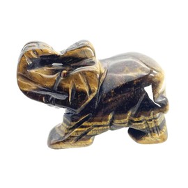 Ladeukoi Hand Carved Tiger's Eye Stone Elephant Statue, Healing Crystal Animal Figurine Carfts Collectible Decor 2 Inches