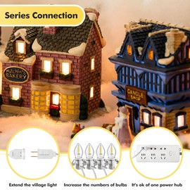 Leelosp Christmas Accessory Cord with 5 LED Light Bulbs, 11.5 Feet White C7 Lamp, On/Off Switch Plug, Spare Fuses, Female/Male Plugs, Blow Mold Light for Village House Craft Decorations(1 Pack)