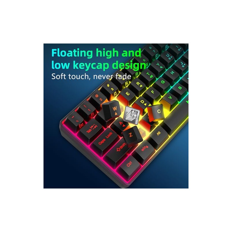 Teclado inalámbrico para Gaming, retroiluminación RGB, 61 Teclas Recargable, 2.4G,