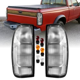 USR 98-04 D22 Pickup Truck Tail Light – Rear Tail Lamps Set (Left + Right) Pair - Compatible with 1998-2004 Nissan Frontier Pick Up Trucks All Models (CLEAR LENS TAIL LIGHTS with Bulbs)
