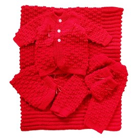 Abelito Newborn Baby Crochet Blanket 5 Piece Set Hat, Booties, Sweater, Pants (Red)
