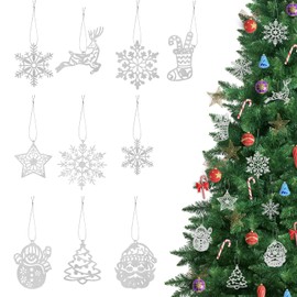 Christmas Tree Decoration, 42 Pcs Christmas Tree Glitter Christmas Hanging with 10 Different Silver Snowflake Ornaments Christmas Hanging Decoration for Christmas Tree Xmas Party