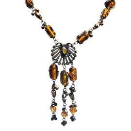 Sivalya Multicolor Glass Murano Beads Long Bohemian Layering Necklace – Pretty Wire Wraped Multi Brown Glass Beaded Statement Necklace - Gorgoeus Casual Style Jewelry - 36 Inches Length