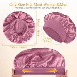 3 Pack Silk Bonnet for Sleeping Women, Satin Hair Bonnets for Curly Hair, Soft Band Large Sleep Cap for Curly Hair Braids (Black+Hunter Green+Rose Pink)