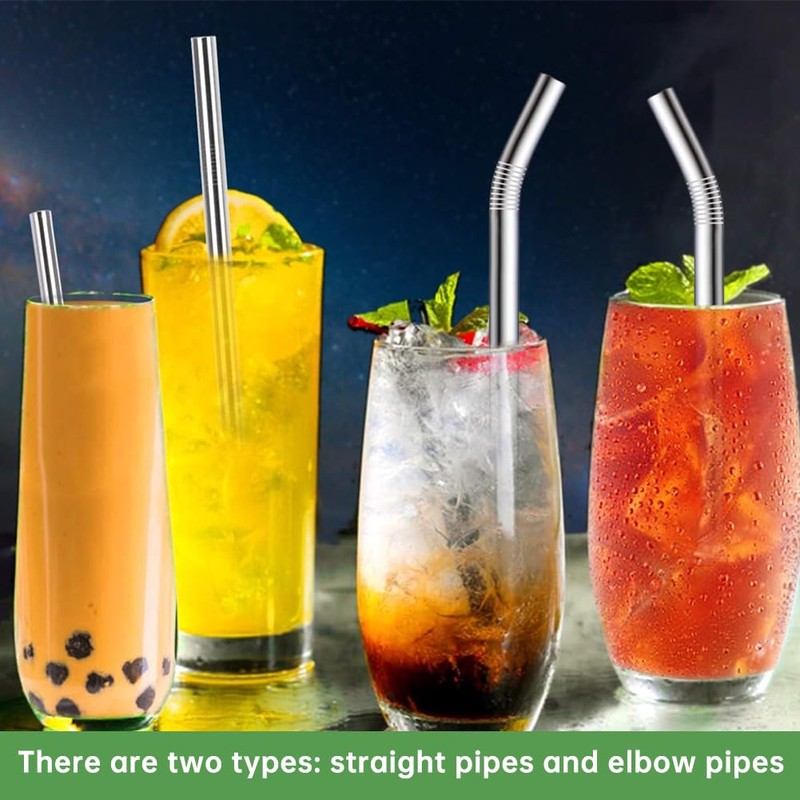 4-Pack Stainless Steel Straws, 12mm&8mm Extra Wide Reusable Metal Smoothie/Milkshake
